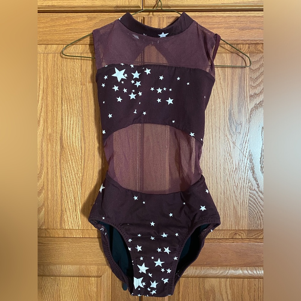 Chelsea B Leotard Maroon w/ White Stars Girls Large